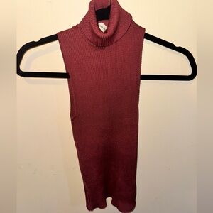 Americanaknit Burgundy Sleeveless Turtleneck Sweater ribbed